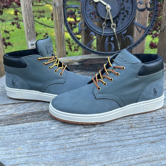 🆕Polo Ralph Lauren leather & synthetic ankle SNEAKER BOOT-BO-LCB gray/wht/blk 8 - Picture 4 of 13